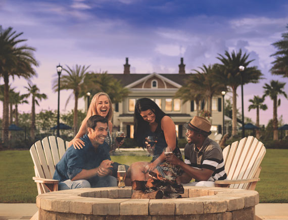 Friends Gathered Around the Firepit at Markland | Amenities at the Markland Home Community in St. Augustine, Florida.